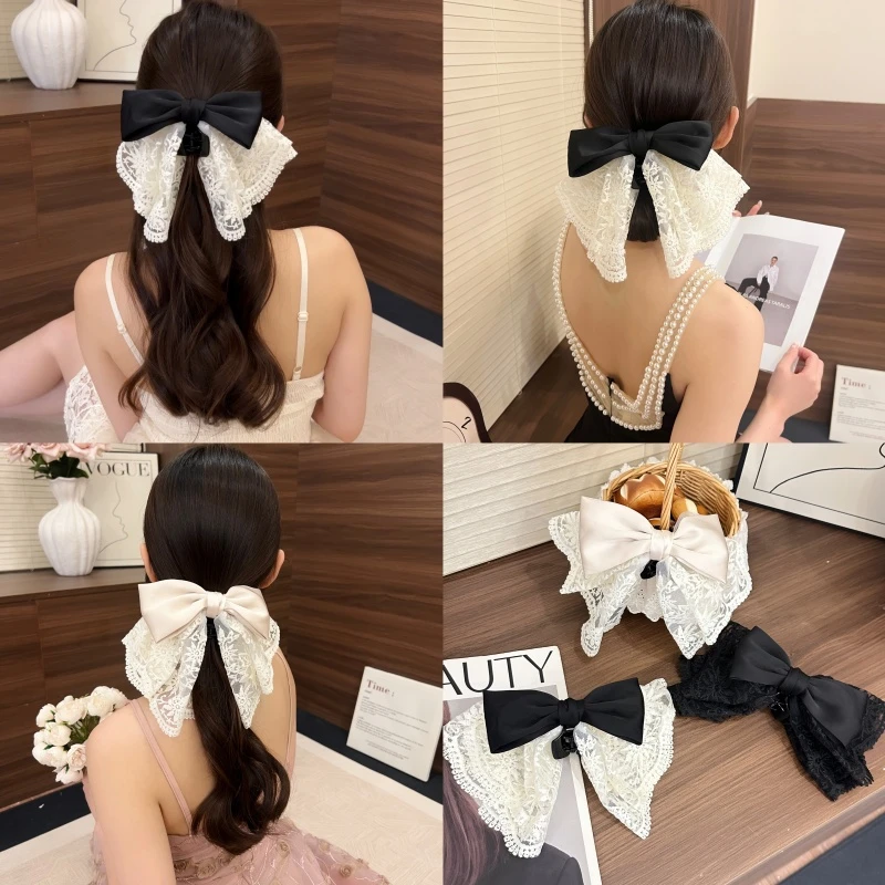 气质蕾丝蝴蝶结发夹高级感百搭轻奢发饰发卡鲨鱼夹马尾夹女发抓