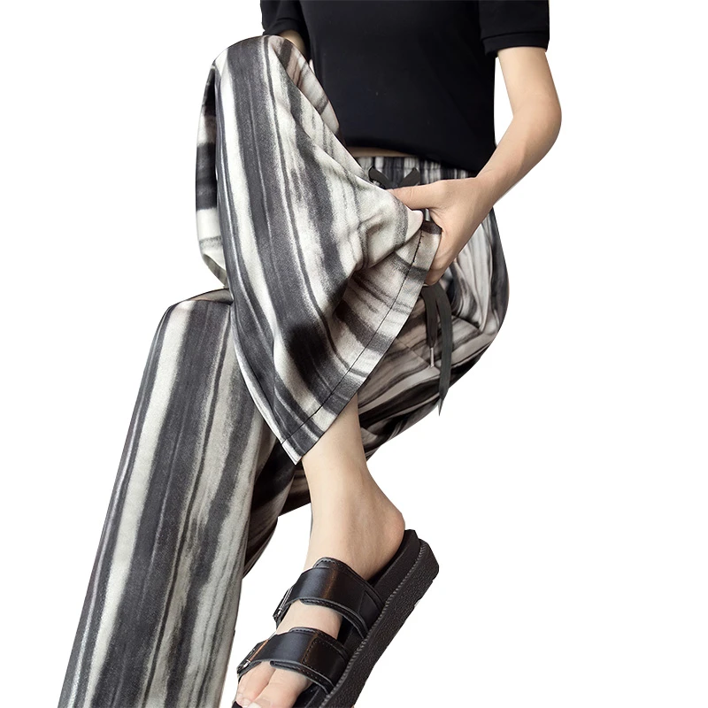 丝柏舍2025秋季新款女装时尚条纹长款休闲松紧腰阔腿裤S52R1682K