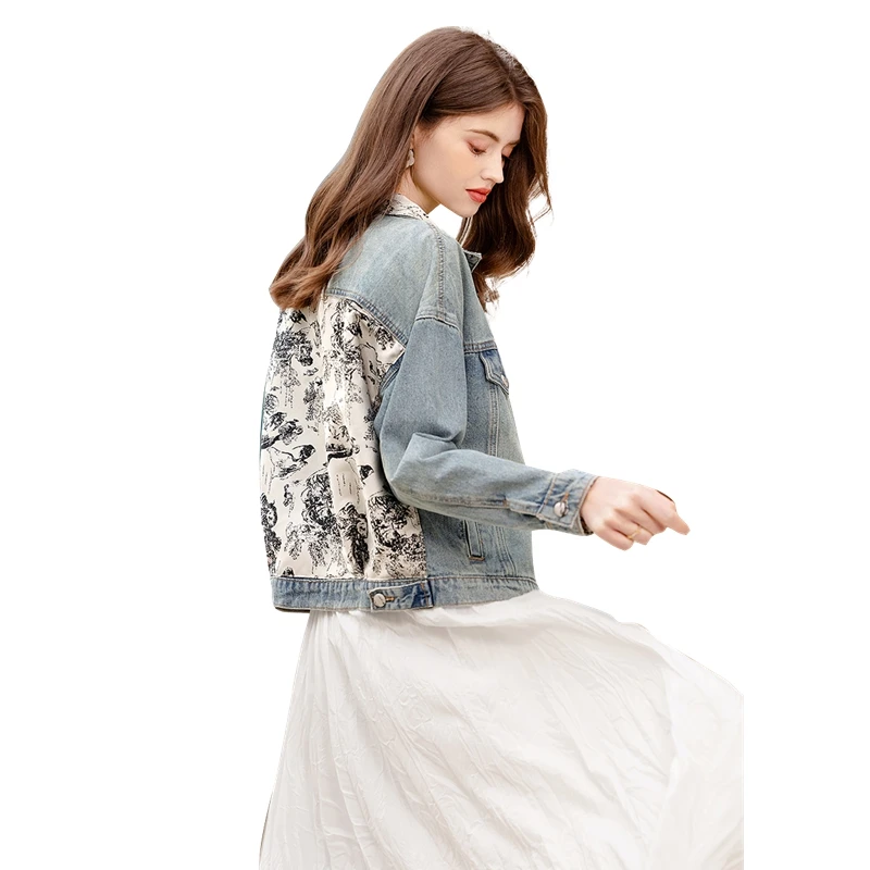 她池2025夏季新款女装新中式盘扣复古水洗拼接翻领上衣T43H4793A