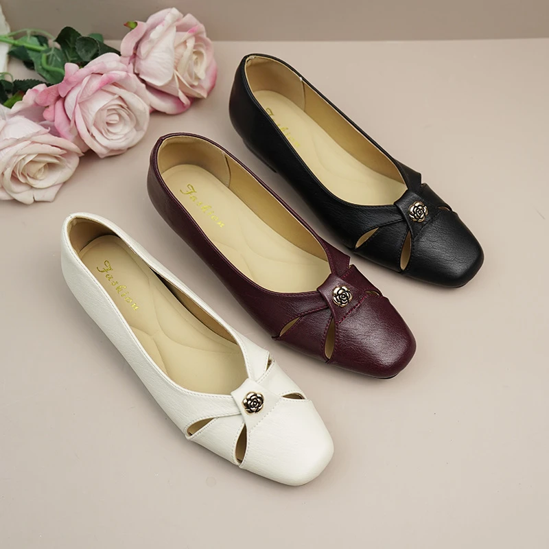 真皮羊皮新款方跟包头凉鞋山茶花浅口通勤百搭单鞋1002