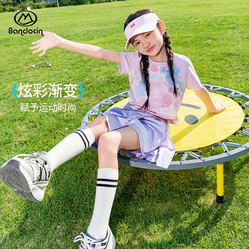 半度闲女童短袖t夏季扎染宽松透气训练服儿童T恤速干薄款运动上衣