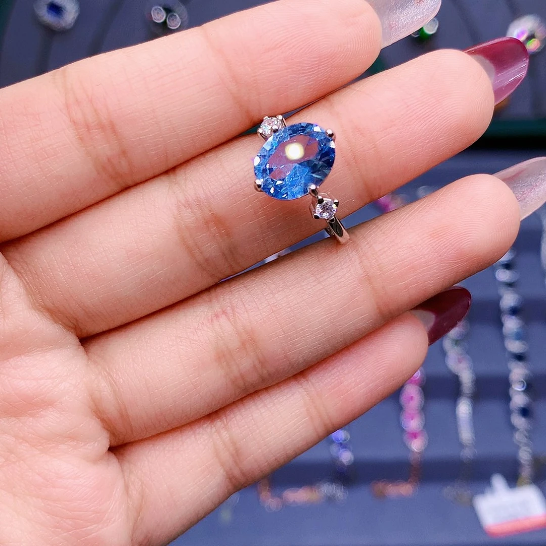 海蓝宝石戒指银S925镶嵌