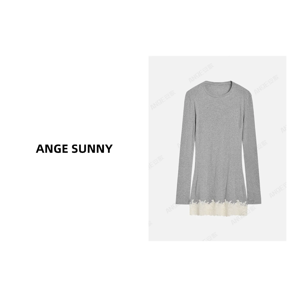 ANGE SUNNY【蕾丝边打底裙】字母徽标T恤连衣裙 时尚新款