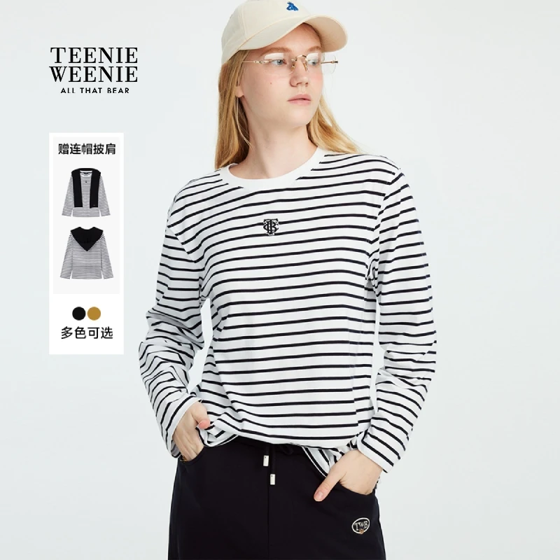 *TeenieWeenie小熊女装T恤25秋新款披肩条纹长袖上衣TTLS257802P