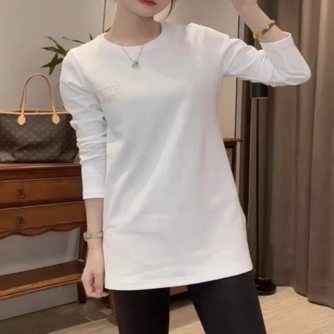 欧货2025秋女时尚设计感百搭休闲圆领中长款长袖T恤上衣打底衫潮