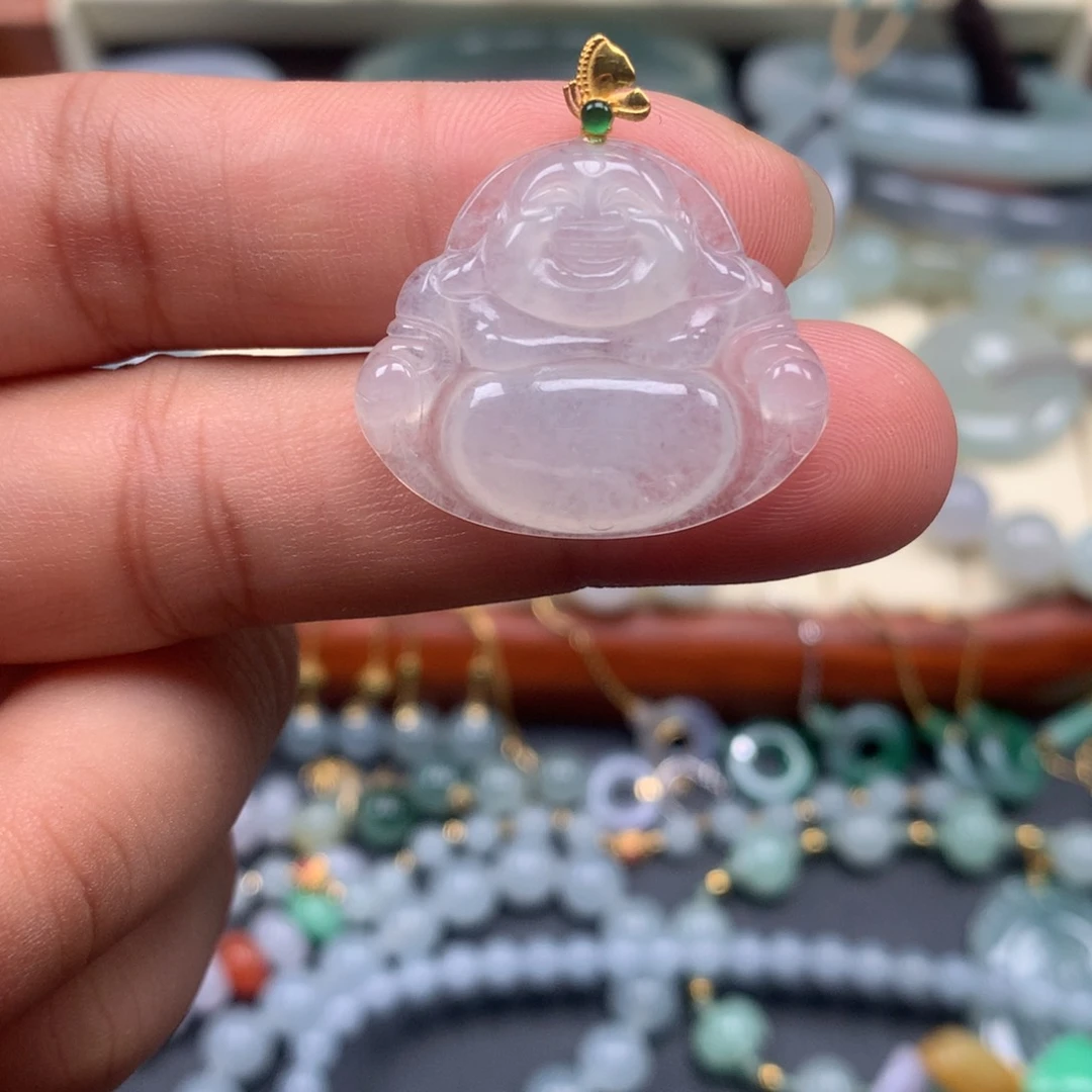 颈饰18K金镶嵌翡翠佛公