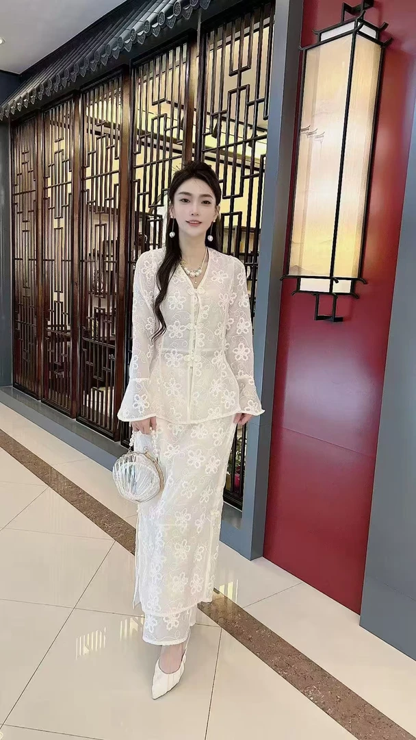 千金风长款时尚套装连衣裙春季设计师重工气质中国风休闲风5183