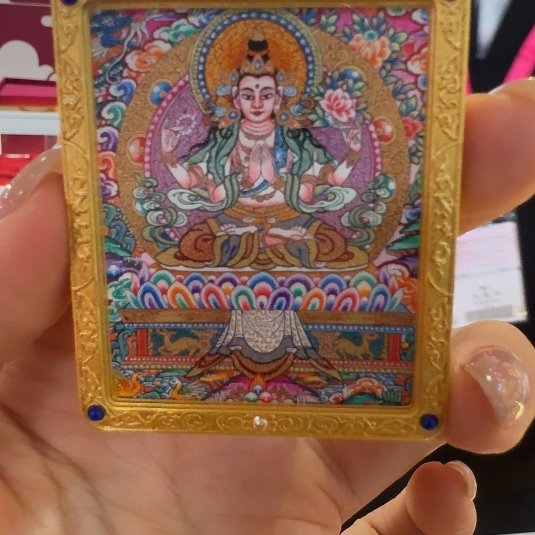 平***乐吊坠热贡纯手绘唐卡四壁观