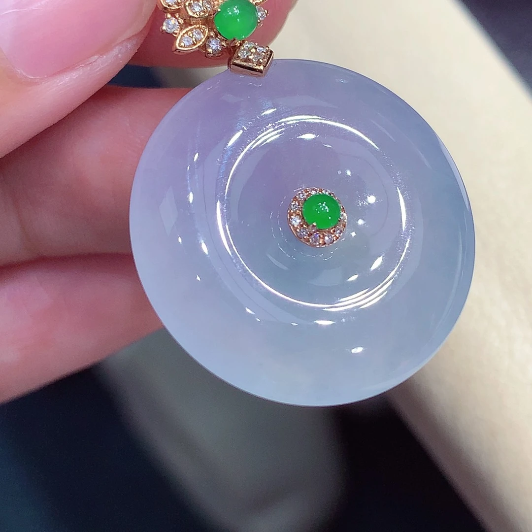 吊坠(不含链)18K金镶嵌翡翠