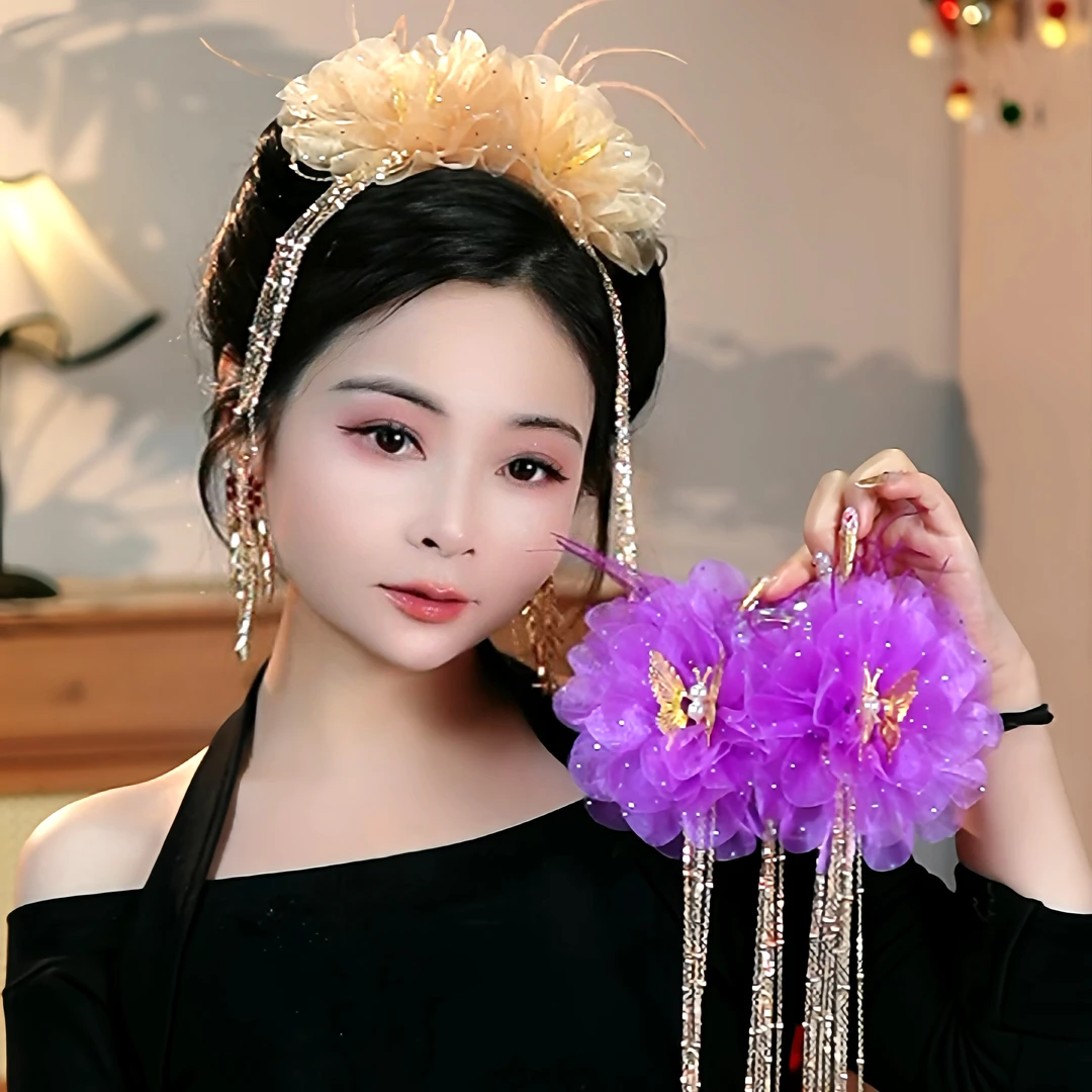 （洛神赋）韩式花朵链条蝴蝶流苏抓夹古超仙鲨鱼夹显发量头饰发夹女