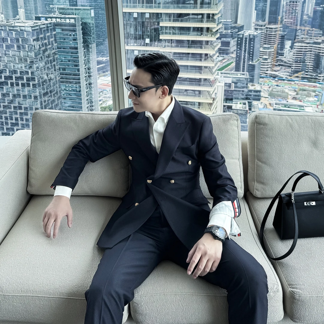 【DAIO ETHAN】【英法布雷泽】男士商务高级修身西装纯色简约双排西服