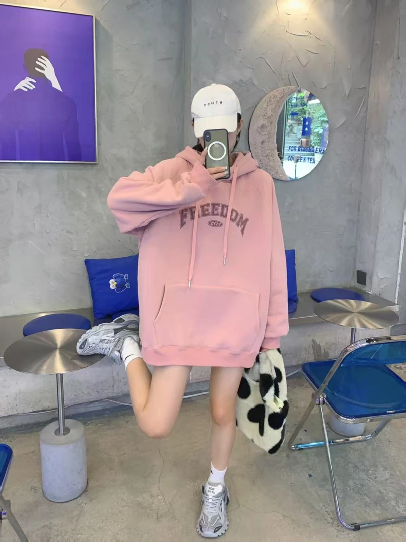 【棉花糖】女士加绒加厚连帽字母卫衣2291