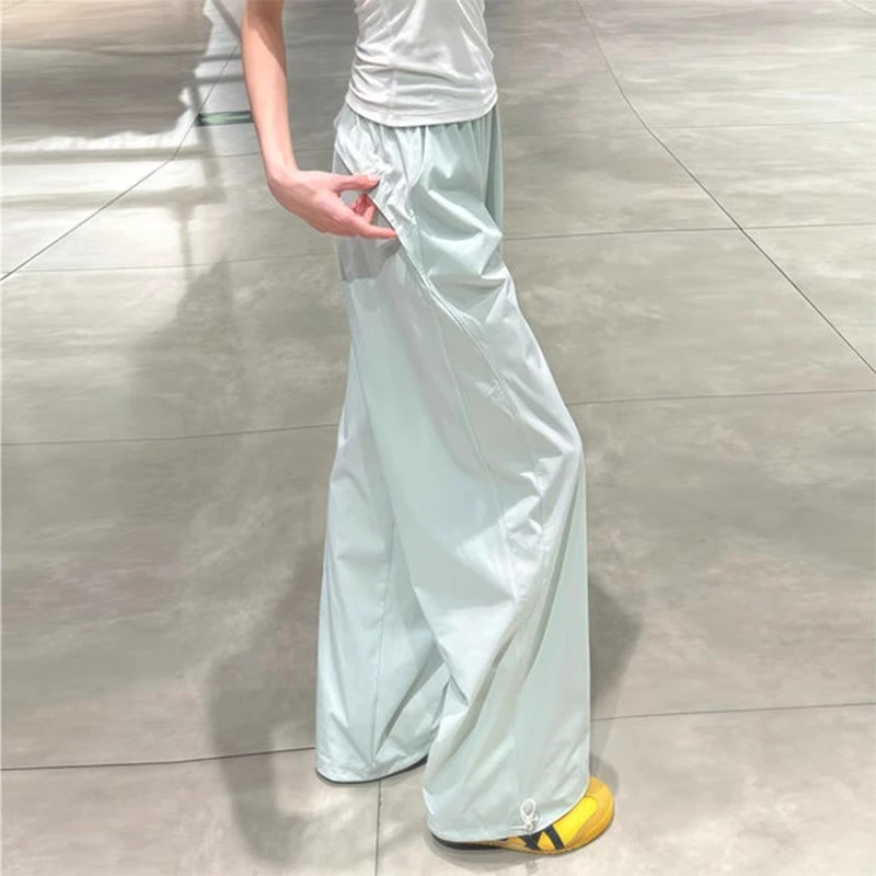 蓝色速干工装裤女夏季薄款2025新款宽松直筒休闲小个子阔腿运动裤