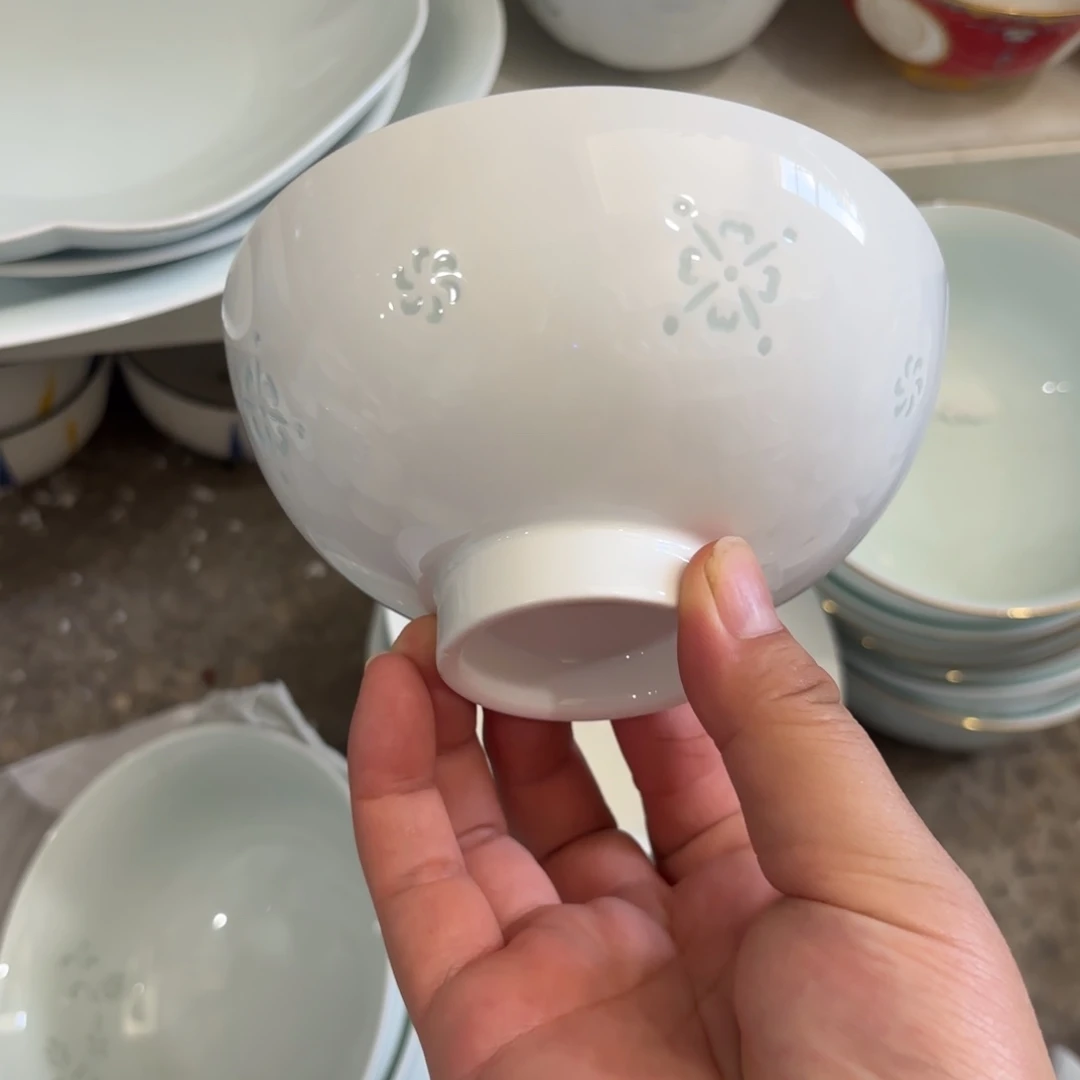 白玲珑交叉纹5英寸斗笠碗4个【微瑕尾货】