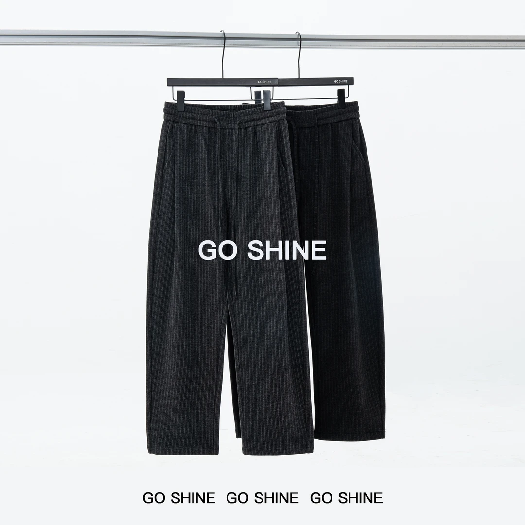 GO SHINE直筒微弯刀休闲裤男士条纹长裤阔腿裤百搭时尚