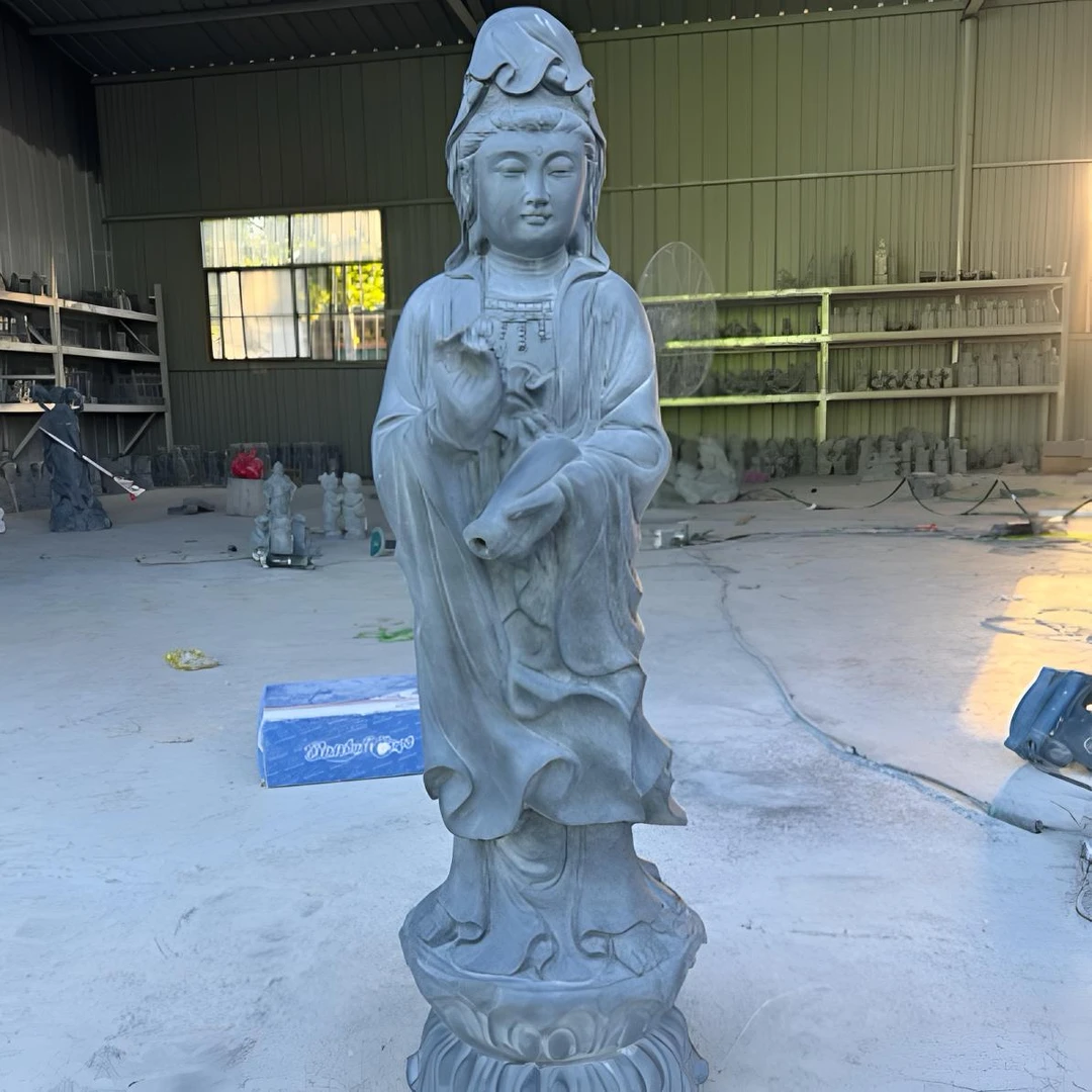 石头雕刻观音菩萨像青石滴水观音佛像家用寺庙供奉人像摆件