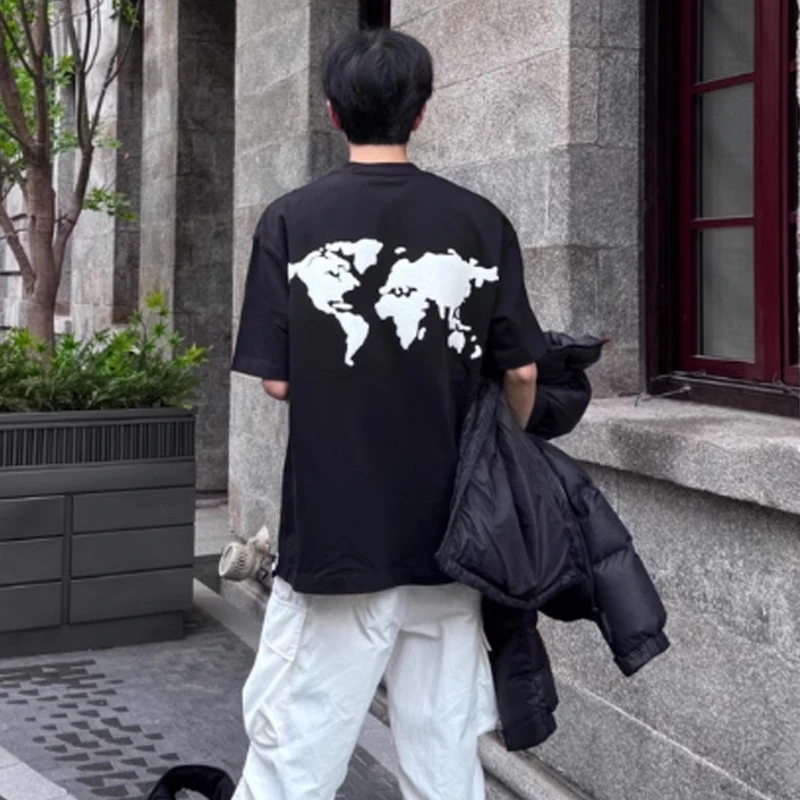 李明德同款G**D地球提花湿毛巾绣短袖男女T恤