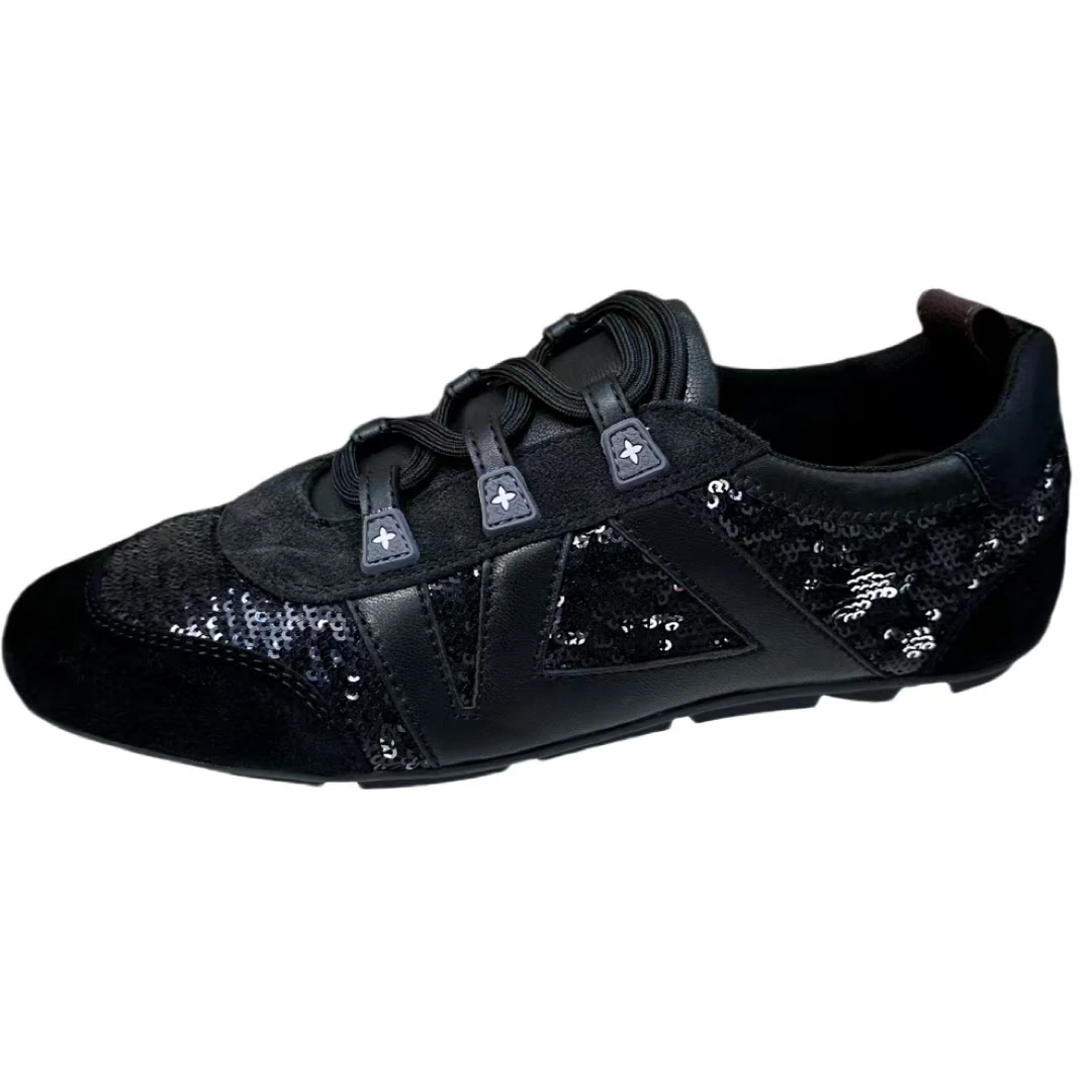 2025新款圆头亮片德训鞋透气时尚休闲鞋鞋子舒适职场休闲风