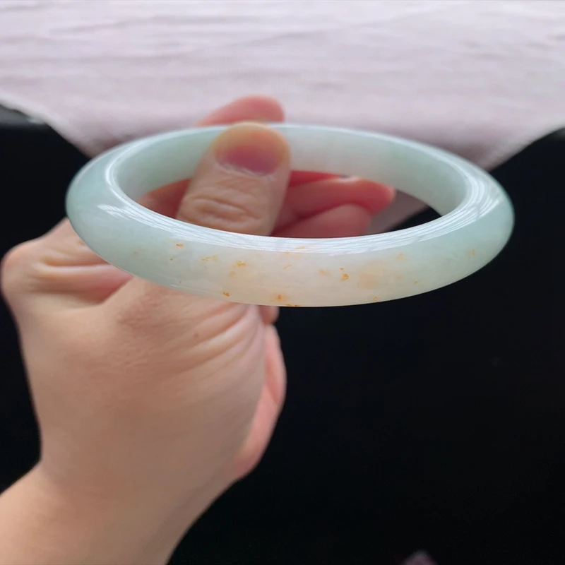 58圈25048冰糯种水润飘绿飘黄带洒金翡翠手镯子正圈玉手环a15