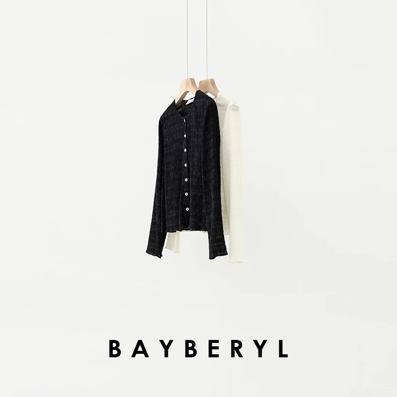 BAYBERYL老贝呼吸绉*微透抽绉弹力气质圆领衬衫上衣NCY5E0803-6/1