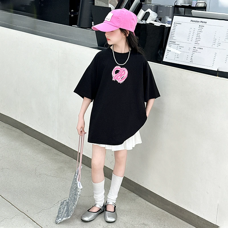 女童套装夏装2025新款儿童洋气短袖T恤中大童夏季女孩短裙两件套