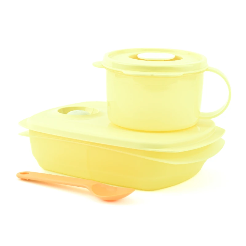 特百惠 思丽康午餐饭盒 便携外带微波饭盒长方形分隔便当盒汤碗