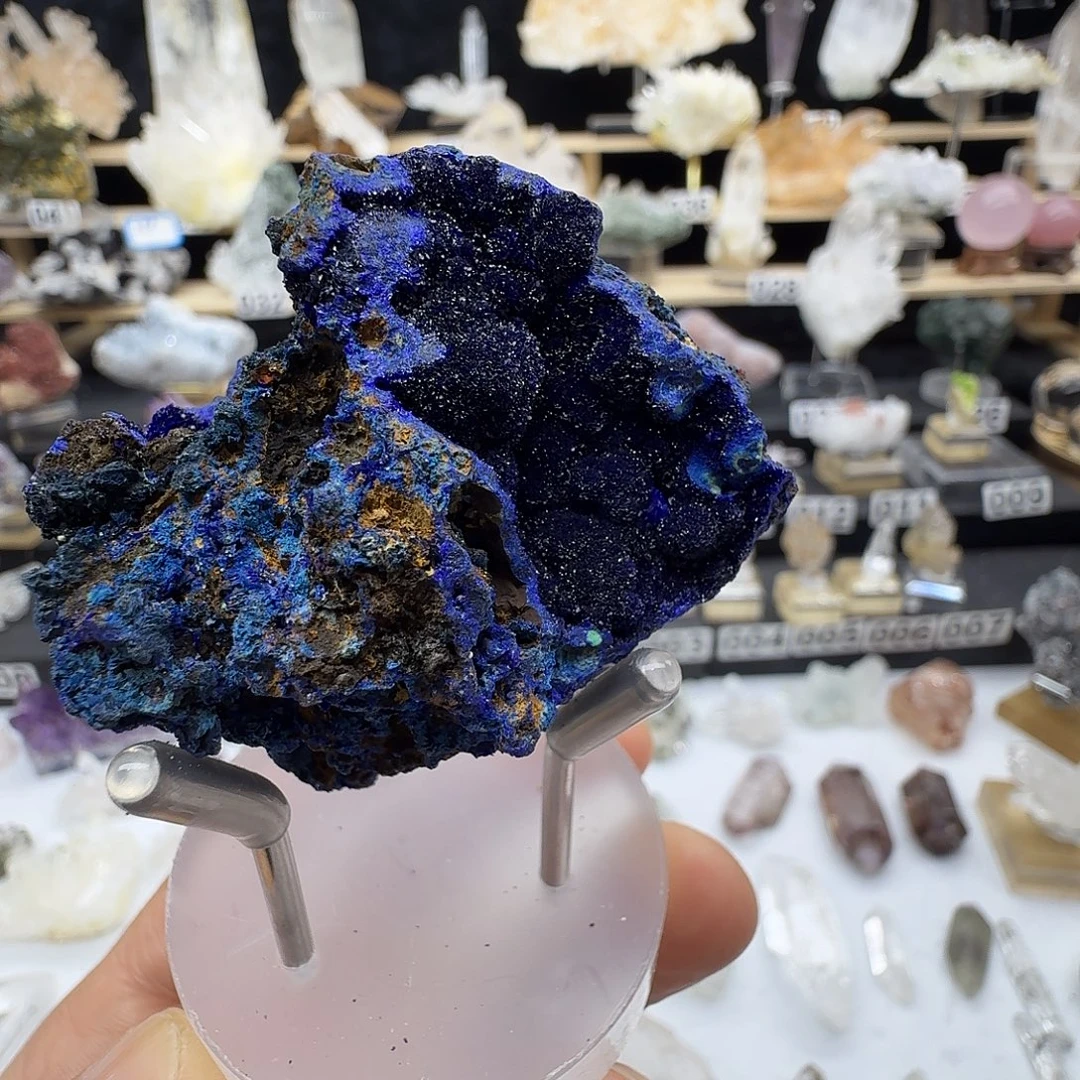 石材蓝铜矿标摆件