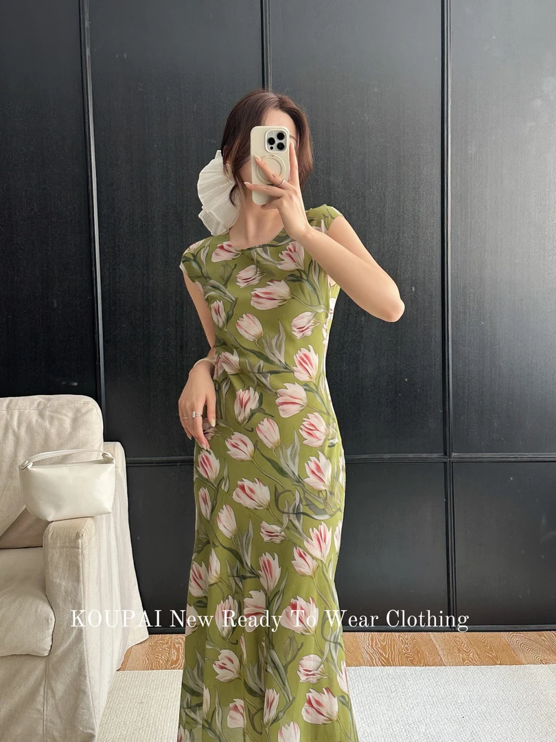 100桑蚕丝郁金香 包袖圆领连衣裙-k2101