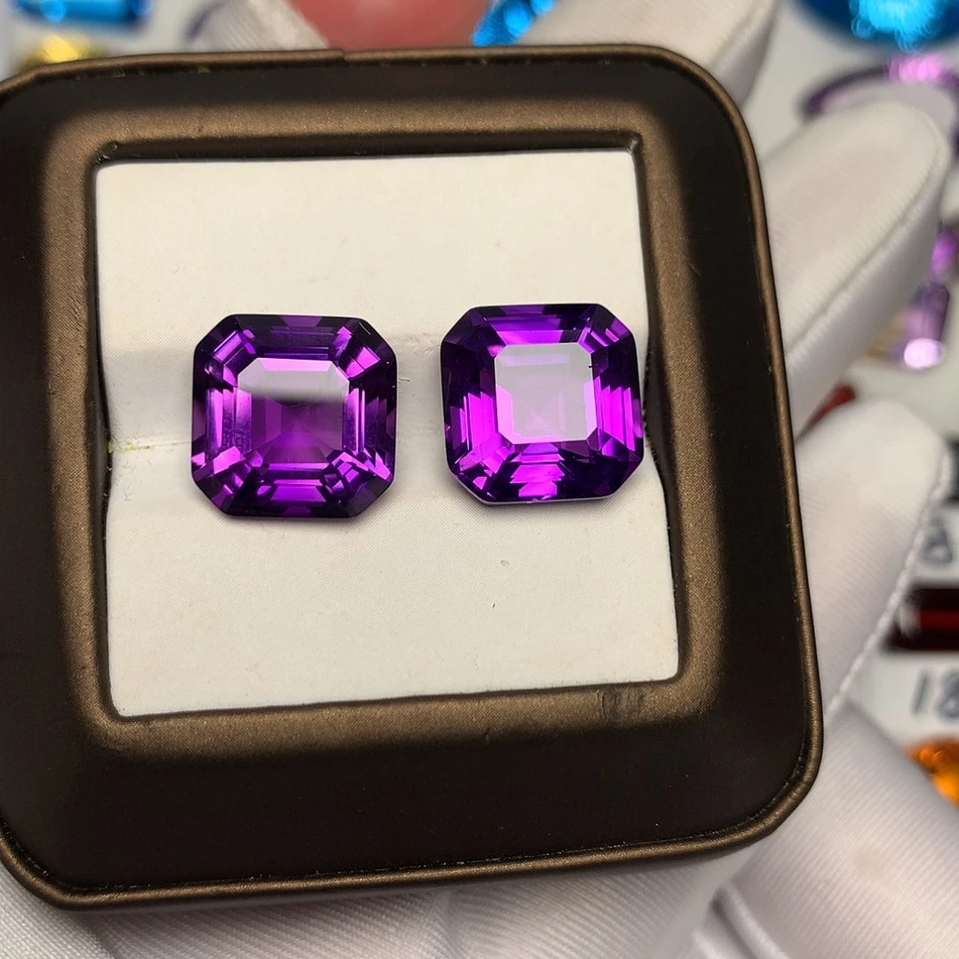 紫晶珠宝半成品未镶嵌两颗一组，精美阿斯切