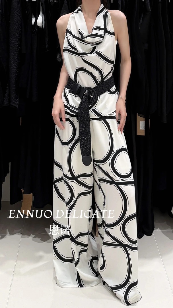 恩诺-福利（ZZEN6555#）几何老钱印花 挂脖荡领背心 6-16