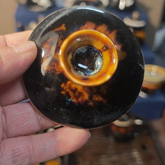 祥***虎天然老黑釉斗笠盏