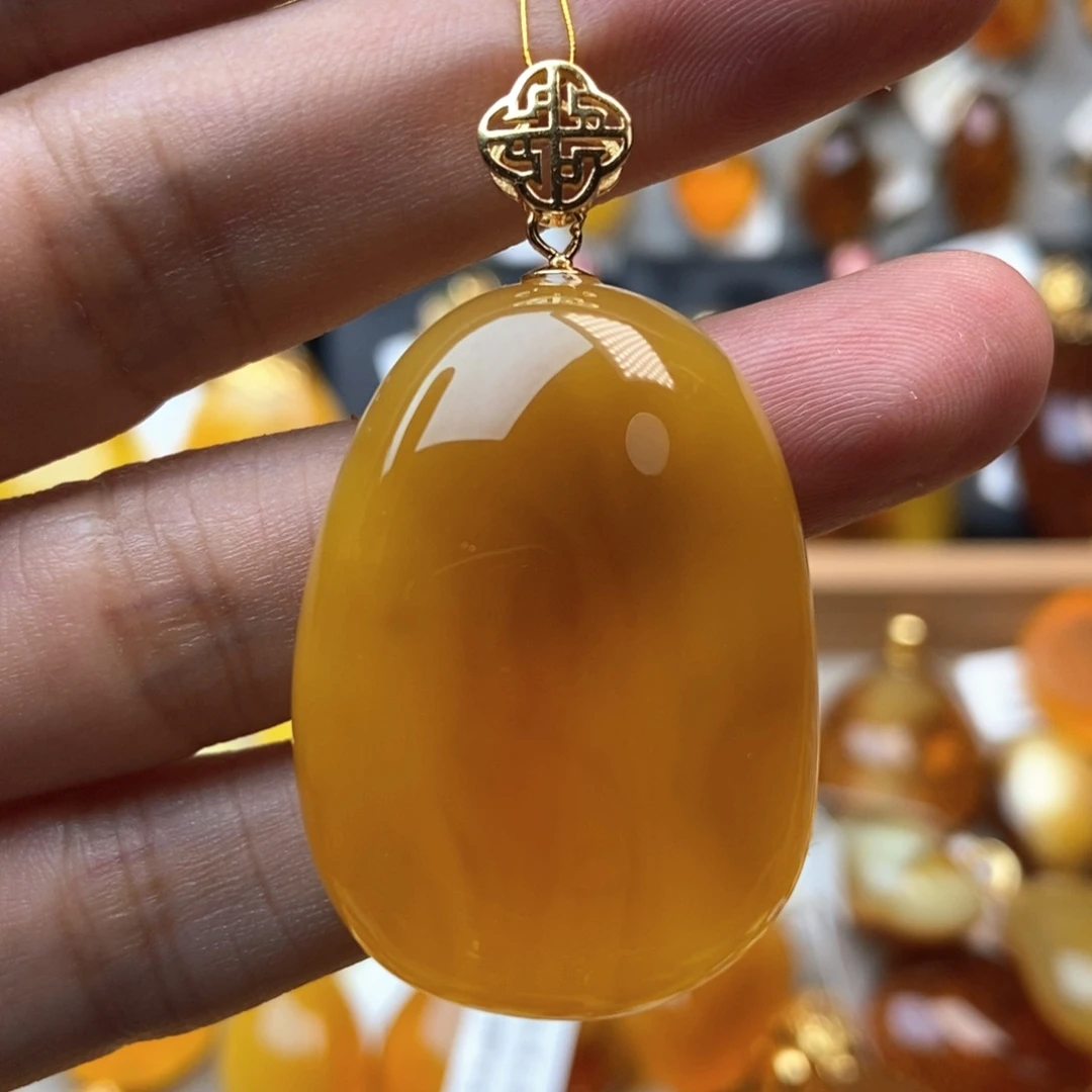琥珀银S925镀金镶嵌颈饰