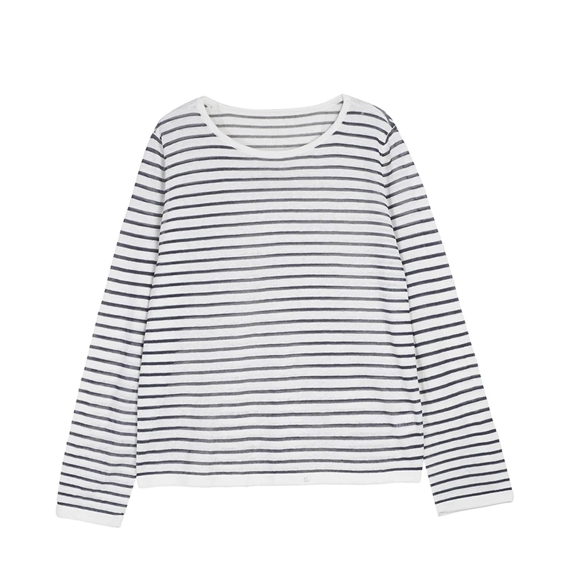 SM61719秋季新款套头宽松显瘦条纹T恤女装别致漂亮好看上衣