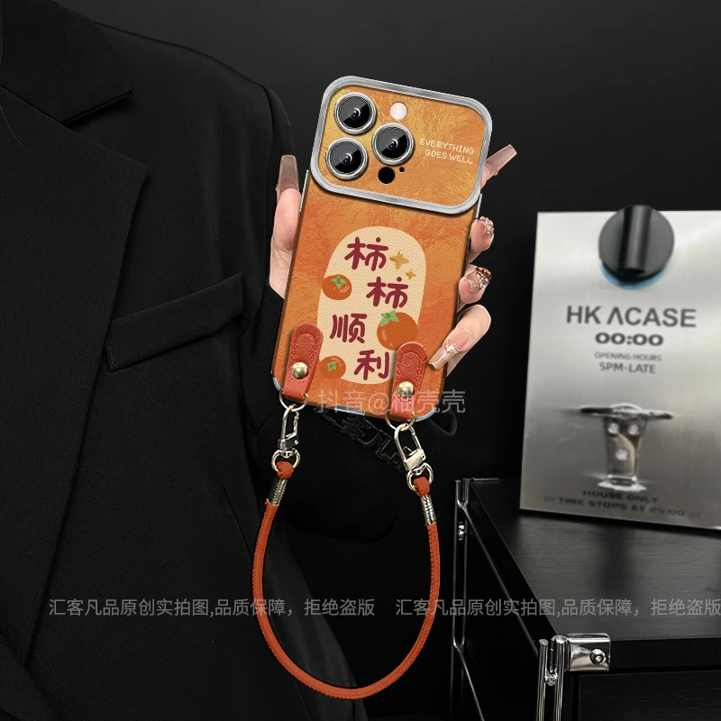 适用【苹果/oppo/华为/vivo/小米】电镀大视窗柿柿顺利防摔手机壳女