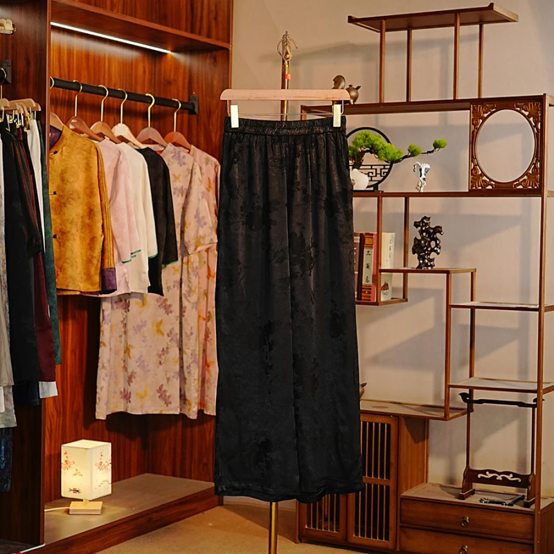 《纹蝶飞-直筒裤》新中式高腰宽松直筒裤女款长裤