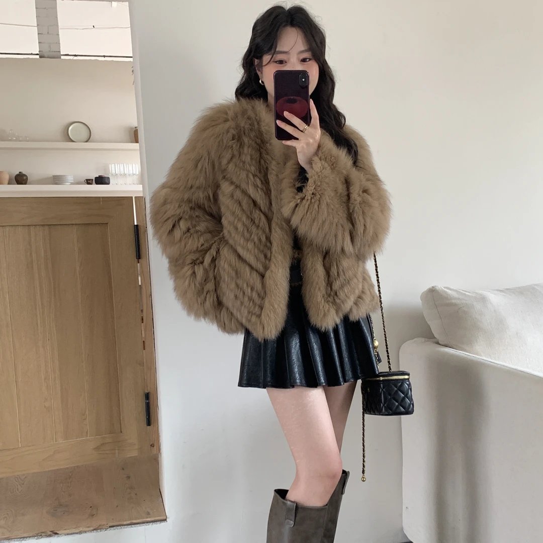 “灵狐千金”网红同款狐狸毛车条外套女2025秋冬新款皮草