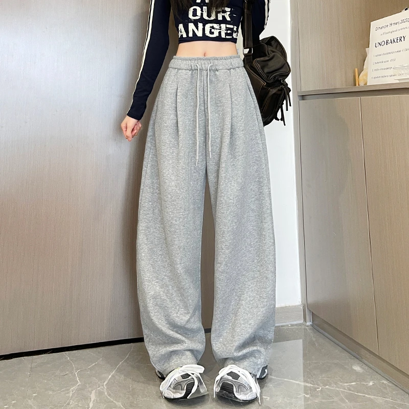 灰色运动裤女秋季新款2025棉感宽松阔腿裤镰刀裤休闲松弛感弯刀裤