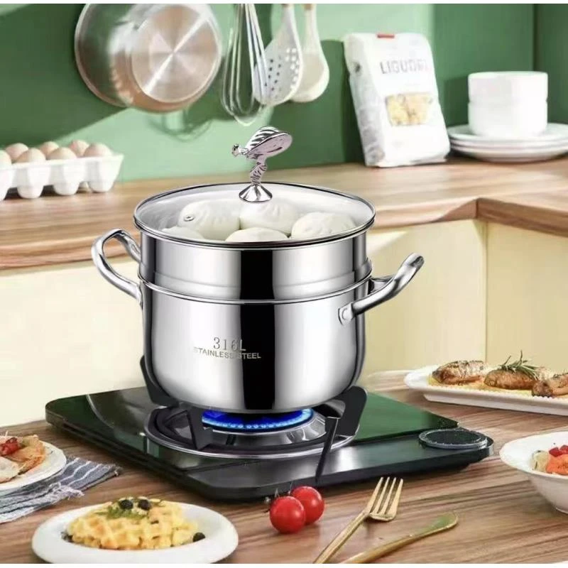 LL-【飞天女神锅】24cm双层不锈钢汤锅家用煲汤锅煮汤锅电磁炉用