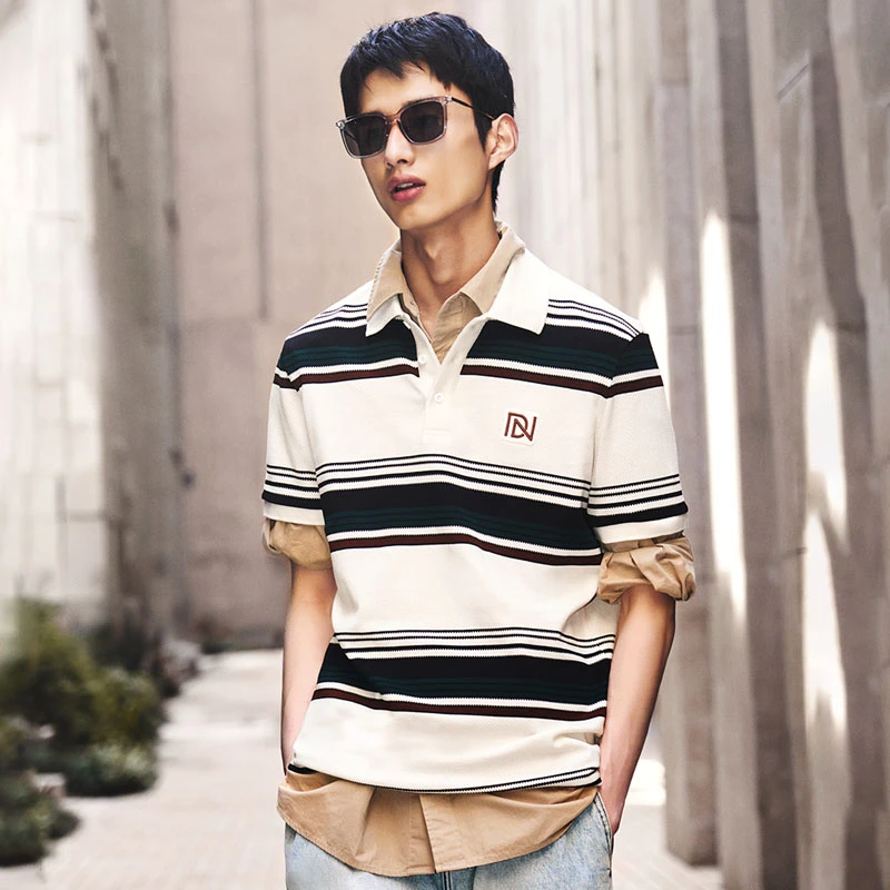 DAVID NAMAN明星同款Miu系高智感T恤条纹短袖休闲polo夏季男女款