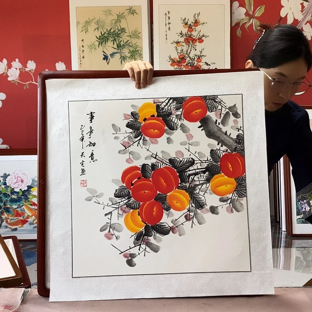 国画手写手绘带框包邮62✖️62国画作品