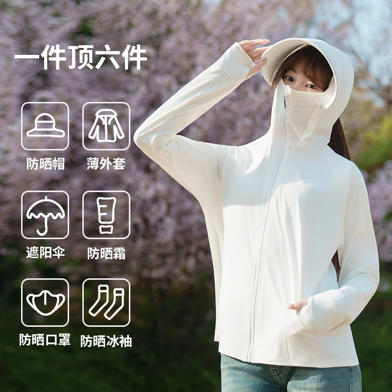夏季冰丝女款薄款防紫外线透气大帽檐遮脸一体防晒服防晒衣外套