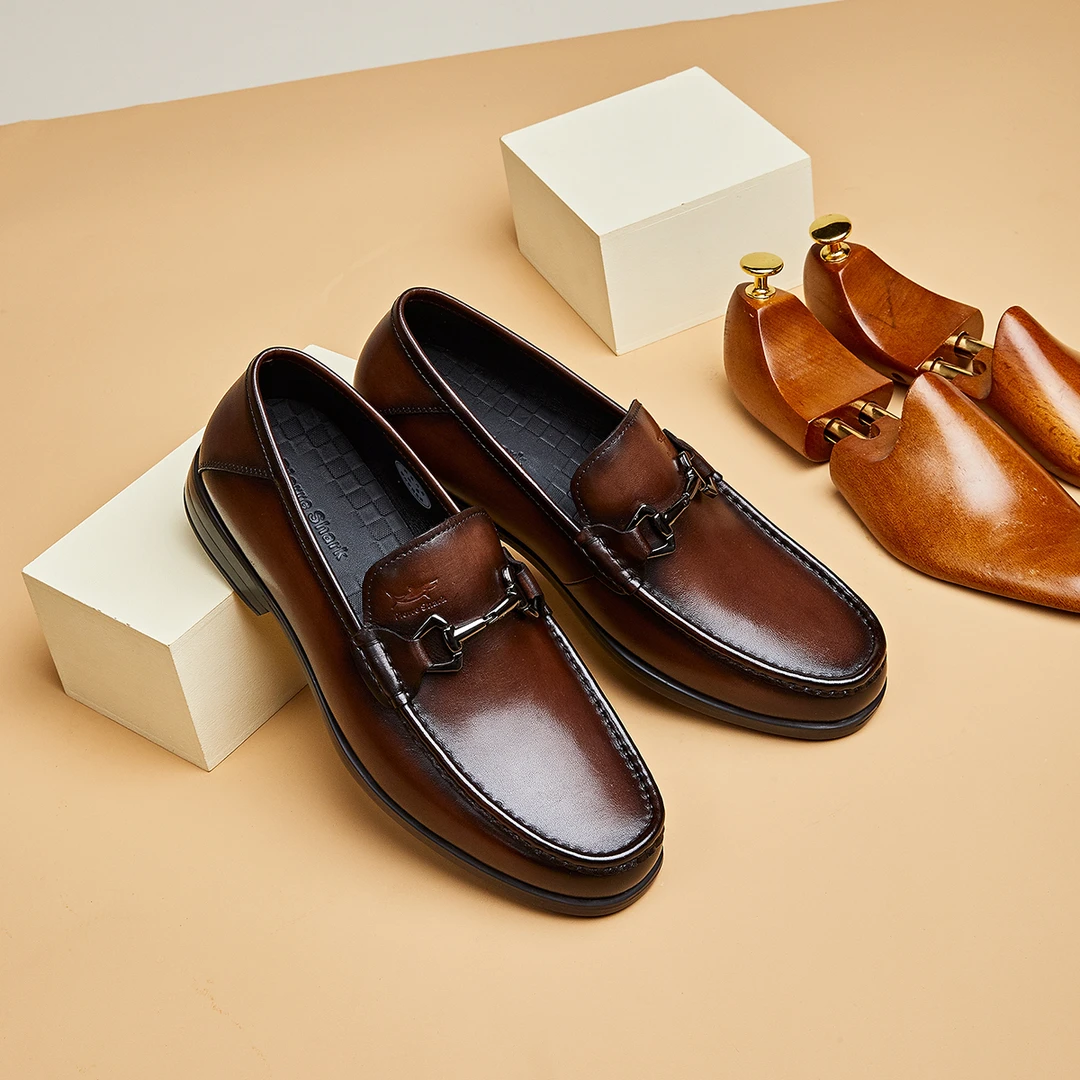 Pierre Shark/鲨鱼男高档商务一脚蹬休闲软底真皮鞋2133C2-A176