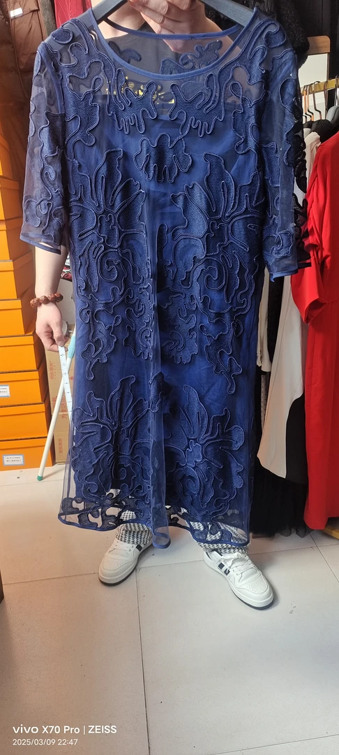 刺绣蕾丝连衣裙显瘦设计宴会婚礼妈妈装优雅中袖礼服