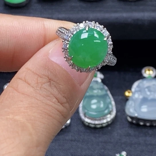 翡翠银S925镶嵌颈饰戒指