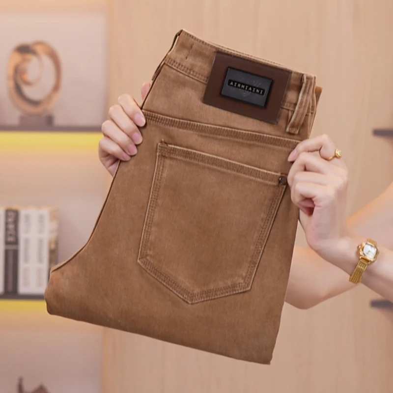 秋季新款土耳其色牛仔裤男士高端潮流四面弹裤子修身小直筒九分裤