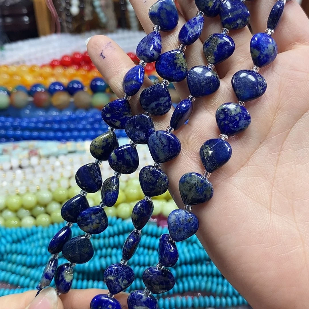 玛瑙/玉髓未镶嵌珠宝半成品天然青金爱心一条卡13mm