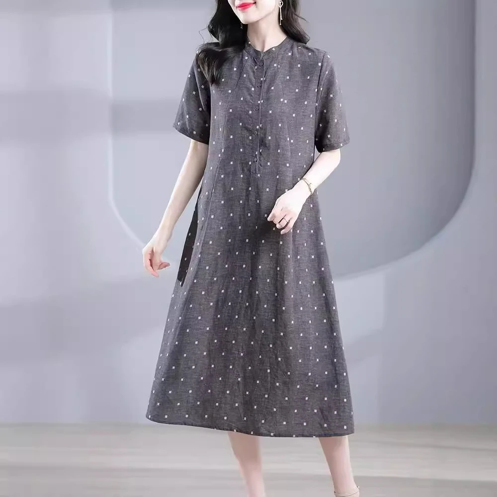 200斤高档大码连衣裙女2025夏新款妈妈宽松范显瘦圆点夏季长裙子