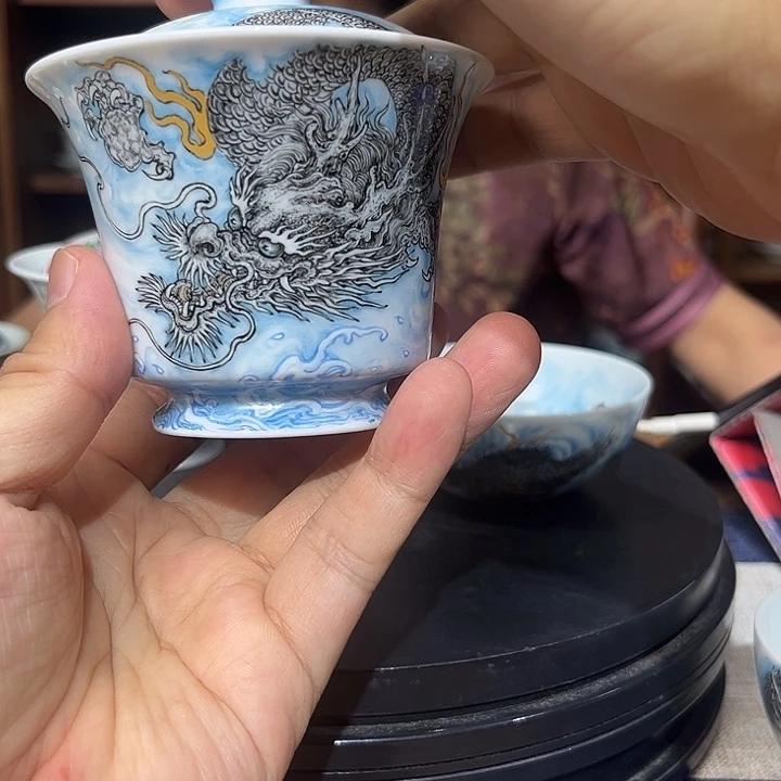 宗***裕杯子墨彩龙纹盖碗