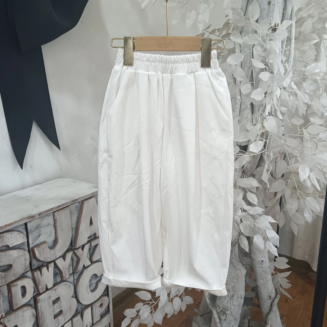 H224白色棉休闲九分裤/阿果麦