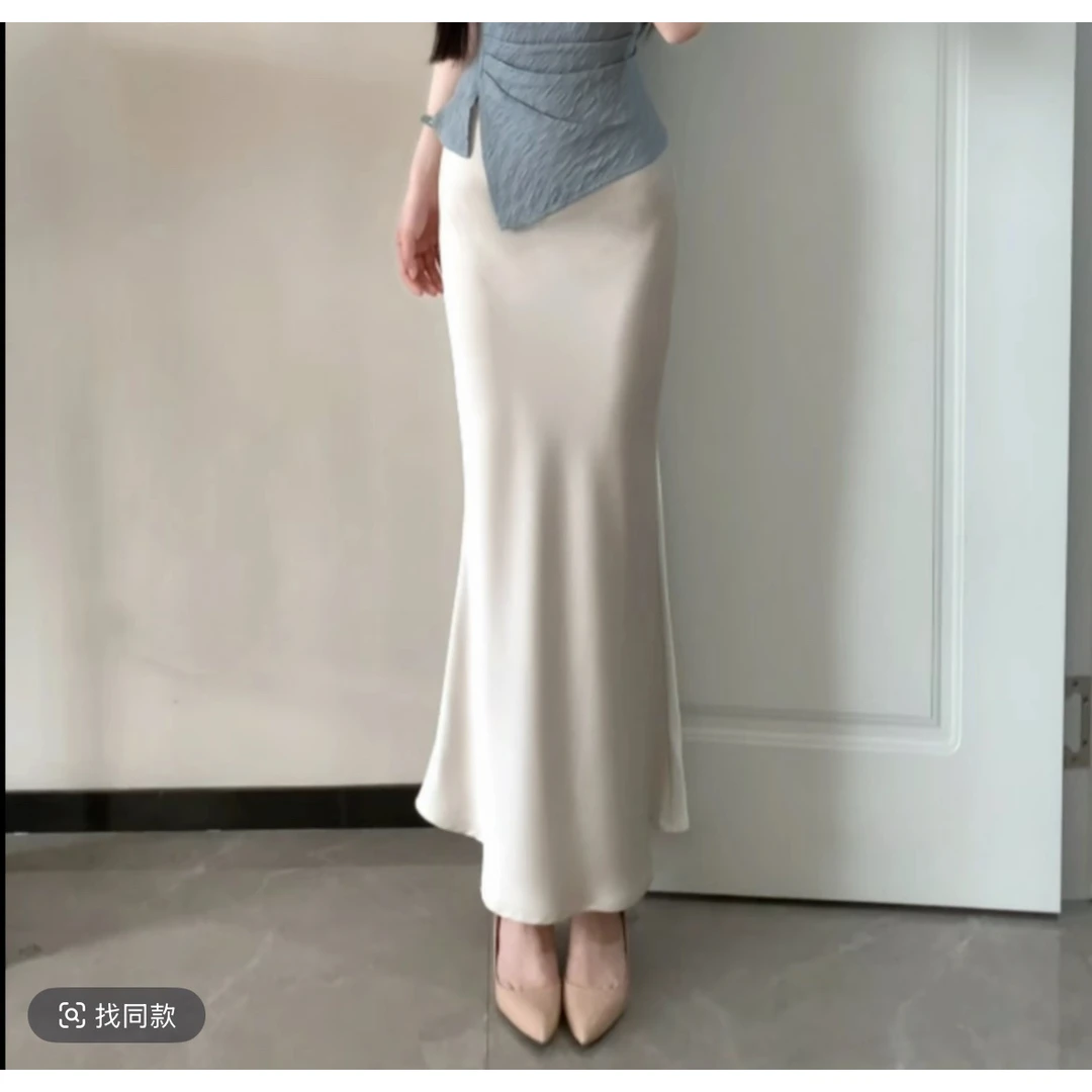 秋冬情调法式垂坠感缎面鱼尾裙新款千金优雅半身裙裙子气质连衣裙